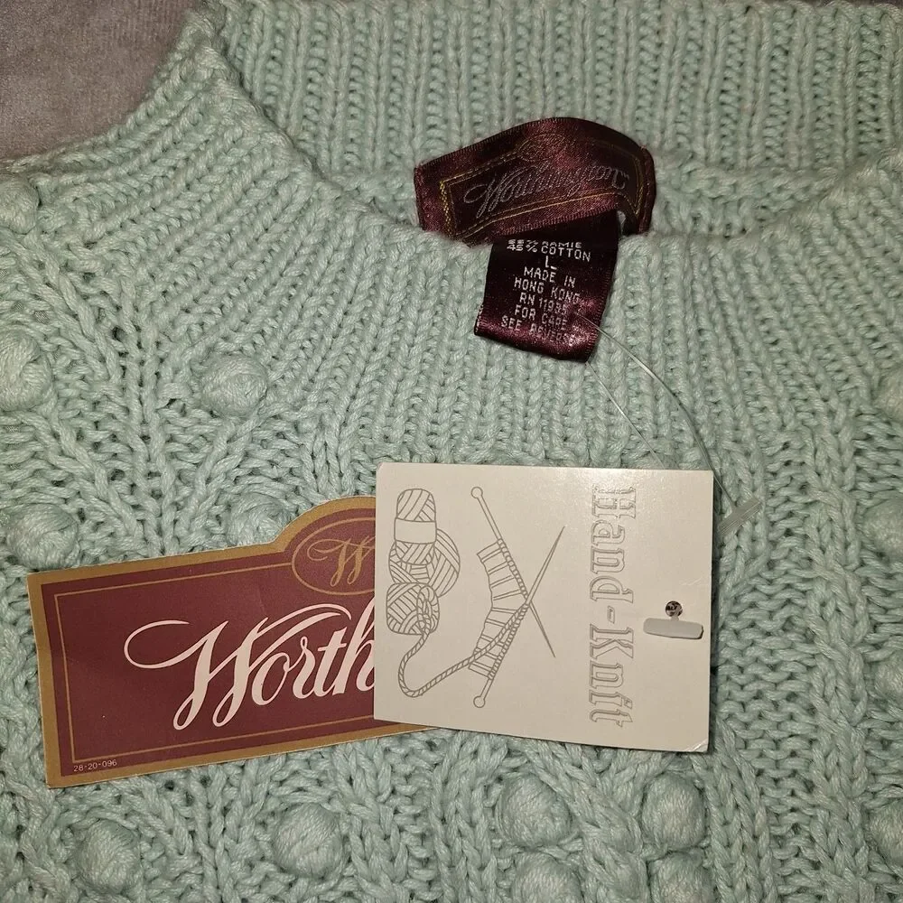 Vintage Worthington Large Blue Sweater Chunky Knit Cottagecore Shoulder Pads